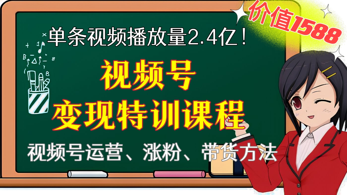 [第84讲]【价值1588】单视频播放量2.4亿+3个月涨粉30w+变现20w+！21天视频号变现特训课程，详细讲解视频号运营、涨粉、带货方法
