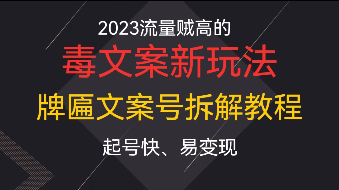 [第171讲]2023流量贼高的毒文案新玩法，牌匾文案号拆解，起号快易变现
