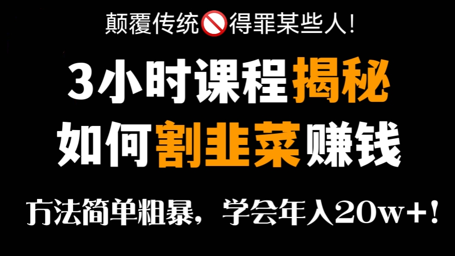 [第249讲]颠覆传统🚫得罪某些人！3小时课程揭秘如何割韭菜赚钱！方法简单粗暴，学会年入20w+！