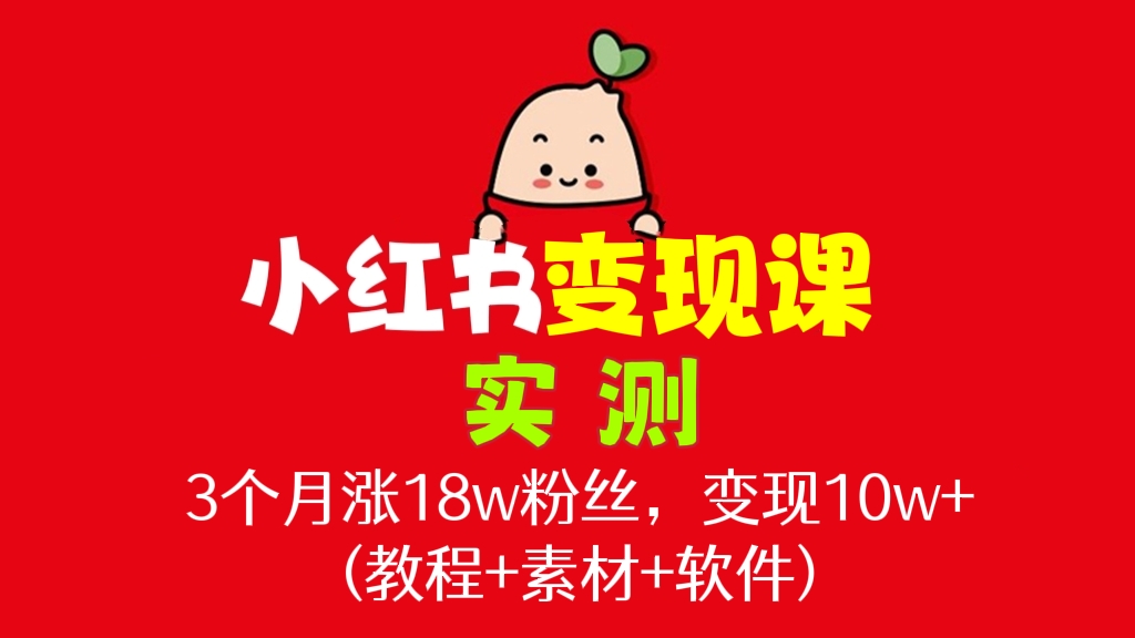 [第374讲]🔥🔥🔥小红书变现课:实测3个月涨18w粉丝，变现10w+(教程+素材+软件)