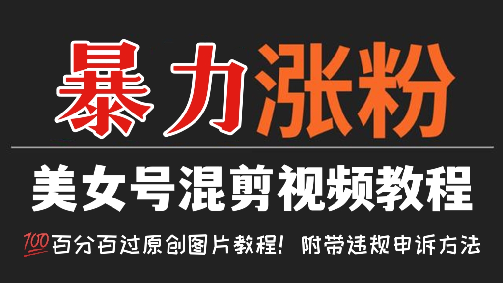 [第410讲]【抖音快手🔥暴力涨粉玩法】美女号混剪视频教程，💯百分百过原创图片教程！附带违规申诉方法