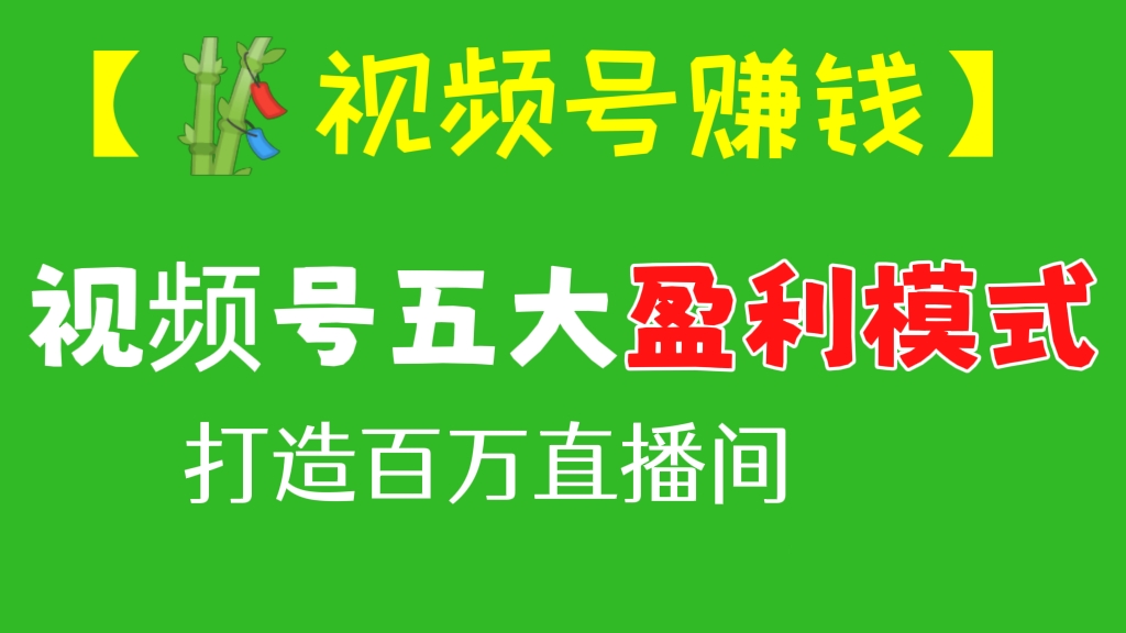 [第432讲]【🎋视频号赚钱】视频号五大盈利模式，打造百万直播间
