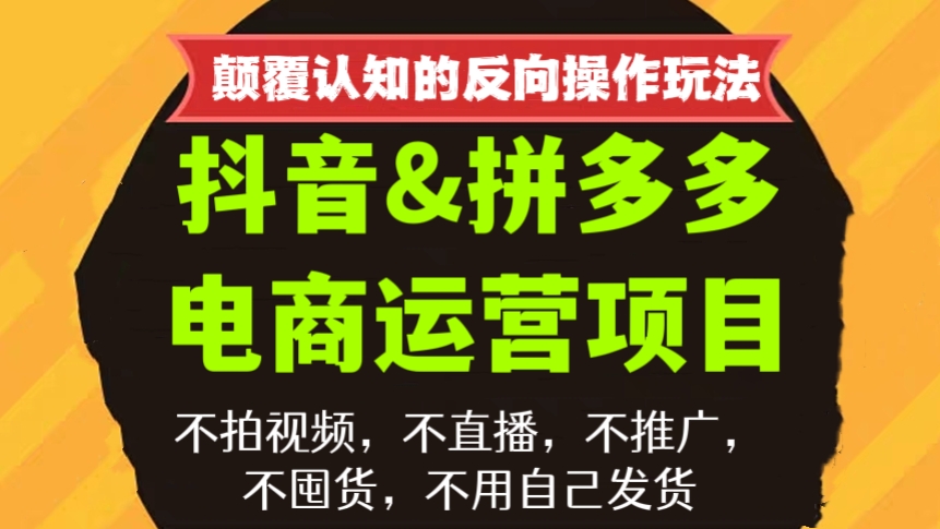 [第433讲]【♻️颠覆认知的反向操作玩法】❤️价值3980元的抖音&拼多多电商运营项目，不拍视频，不直播，不花钱推广，不囤货，不用自己发货