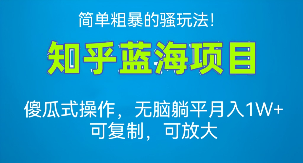 [第493讲]简单粗暴的骚玩法！🌊知乎蓝海项目，傻瓜式操作，无脑躺平月入1W+，可复制，可放大