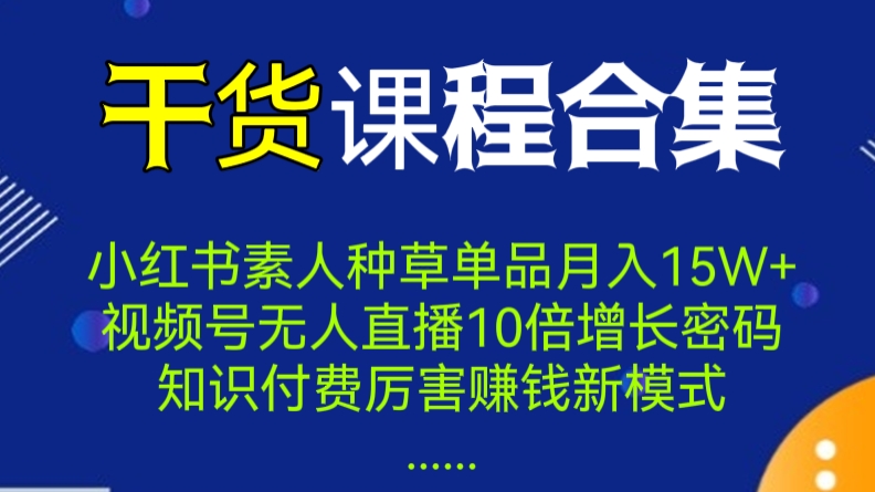 [第531讲]【🔥🔥🔥干货课程合集】小红书素人种草单品月入15W+，视频号无人直播10倍增长密码，知识付费厉害赚钱新模式
