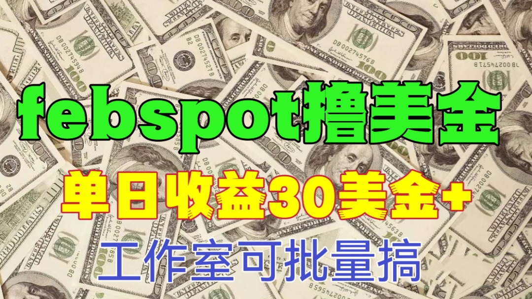 [第874讲]💵💵💵外面收费8000元的febspot撸美金项目，单日收益30美金+，工作室可批量搞【详细玩法教程】