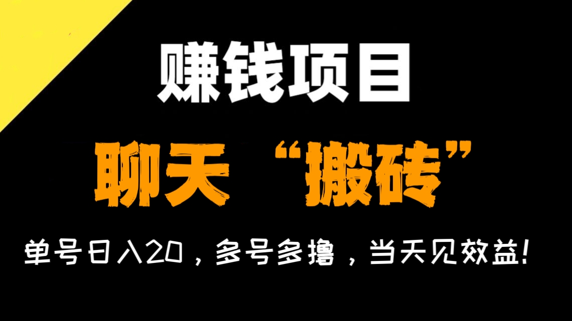 [第1011讲]❤️单号日入20，多号多撸，当天见效益！💋最新聊天搬砖蓝海项目