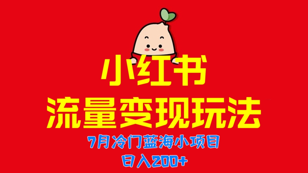 [第1022讲]🌊7月冷门蓝海小项目，日入200+！❤️最新小红书流量变现玩法