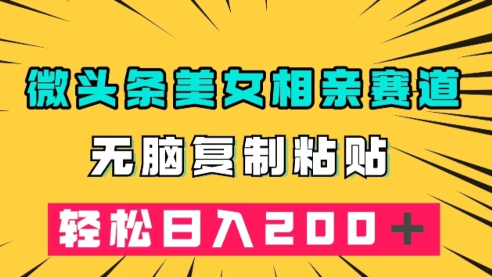 [第2172讲]微头条冷门美女相亲赛道，无脑复制粘贴，轻松日入200＋