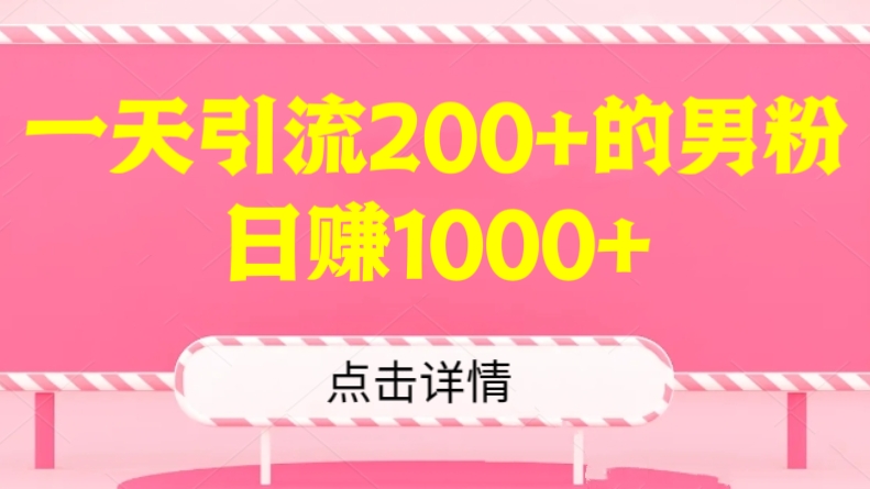 [第2454讲]一天引流200+的男粉，日赚1000+