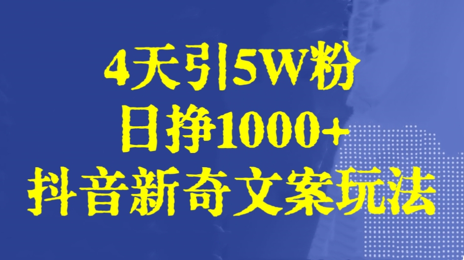 [第2945讲]4天引流5W粉，日挣1000+！抖音新奇文案玩法