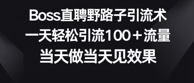 [第2953讲]Boss直聘野路子引流术，一天引流100+流量，当天做当天见效果
