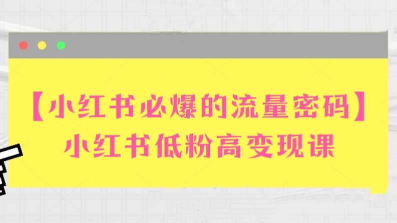 [第3036讲]【小红书必爆的流量密码】小红书低粉高变现课