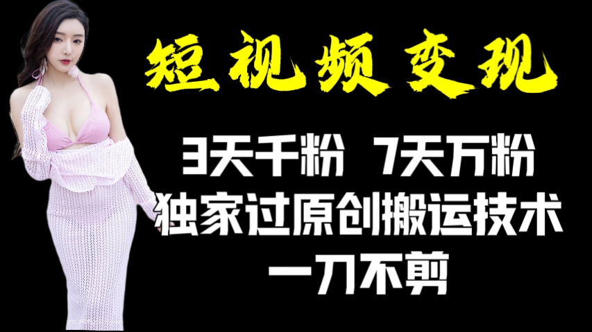 [第3181讲]短视频变现:3天千粉，7天万粉，独家过原创搬运技术，一刀不剪