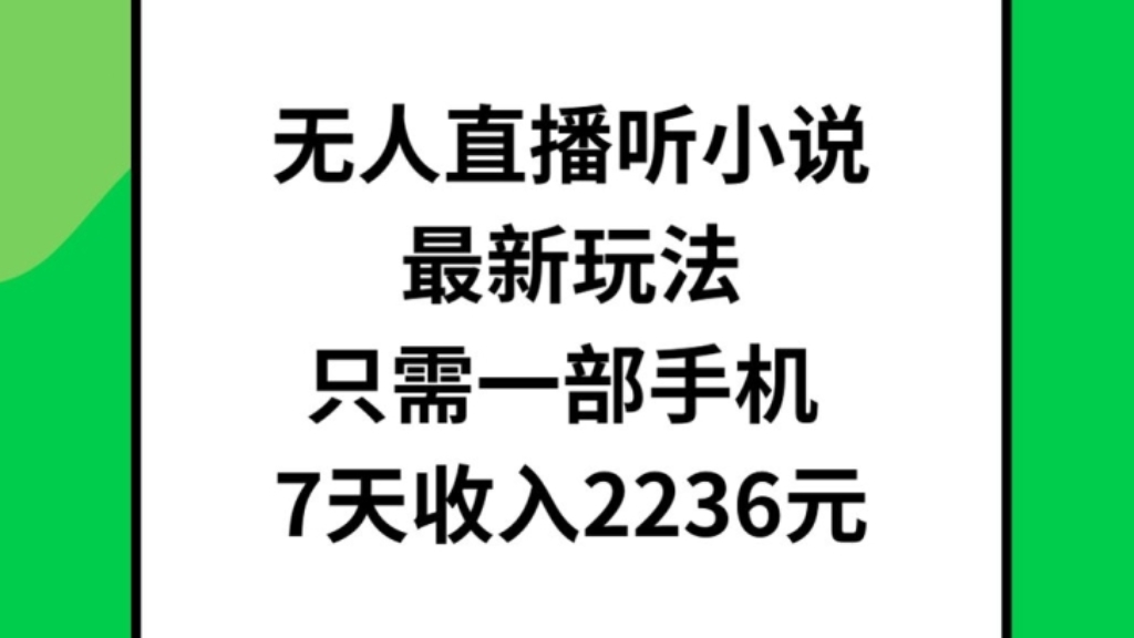 [第3233讲]无人直播听小说最新玩法，7天收入2236元