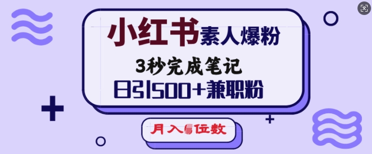 [第3323讲]小红书素人爆粉，日引500+兼职粉，月入5位数