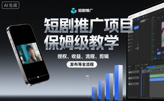 【第3509讲】短剧推广全流程教学：授权、收益、流程、剪辑，发布等