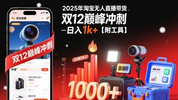 【第3541讲】2025年淘宝无人直播带货，日入1k+【附工具】