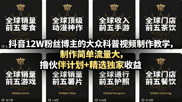 【第3588讲】抖音12W粉丝博主的大众科普视频制作教学，撸伙伴计划+精选独家收益